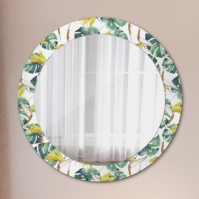 Miroir rond avec décoration Feuilles tropicales