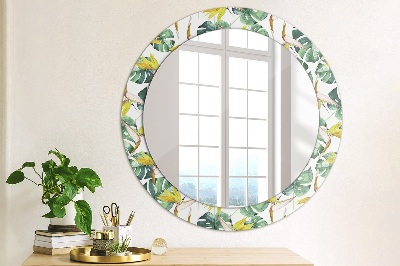 Miroir rond avec décoration Feuilles tropicales