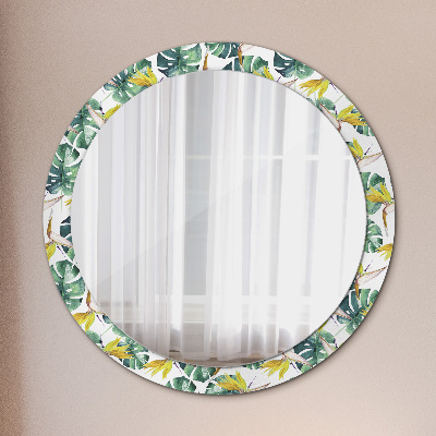 Miroir rond avec décoration Feuilles tropicales