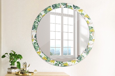 Miroir rond avec décoration Feuilles tropicales