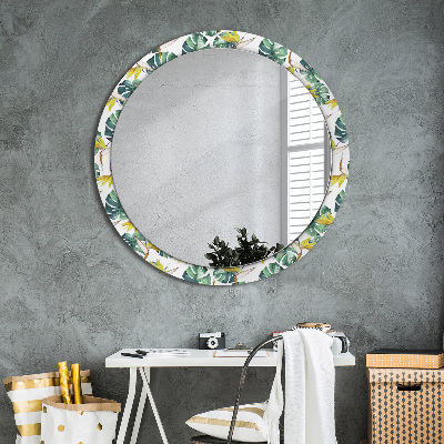 Miroir rond avec décoration Feuilles tropicales