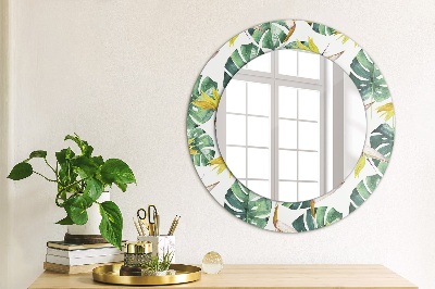 Miroir rond avec décoration Feuilles tropicales