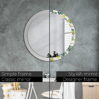 Miroir rond avec décoration Feuilles tropicales