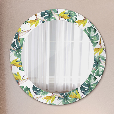 Miroir rond avec décoration Feuilles tropicales