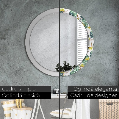 Miroir rond avec décoration Feuilles tropicales