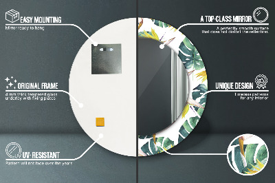 Miroir rond avec décoration Feuilles tropicales