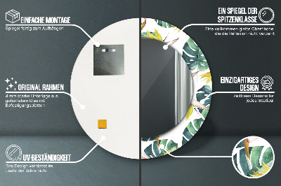 Miroir rond avec décoration Feuilles tropicales