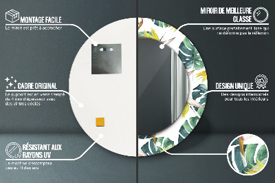 Miroir rond avec décoration Feuilles tropicales