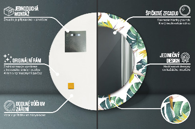 Miroir rond avec décoration Feuilles tropicales