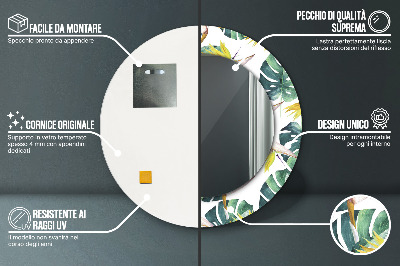 Miroir rond avec décoration Feuilles tropicales