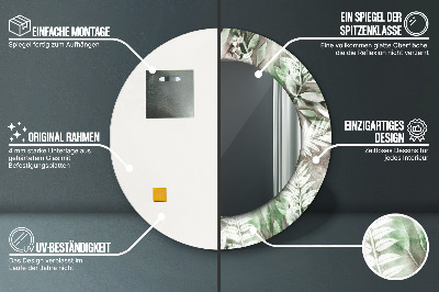 Miroir rond imprimé Feuilles à l'aquarelle