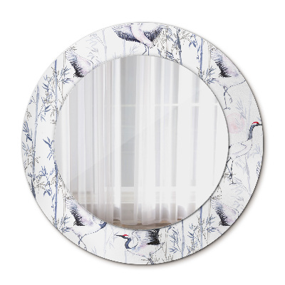 Miroir rond imprimé Grues
