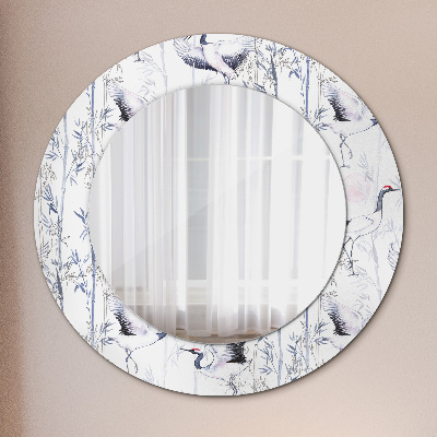 Miroir rond imprimé Grues