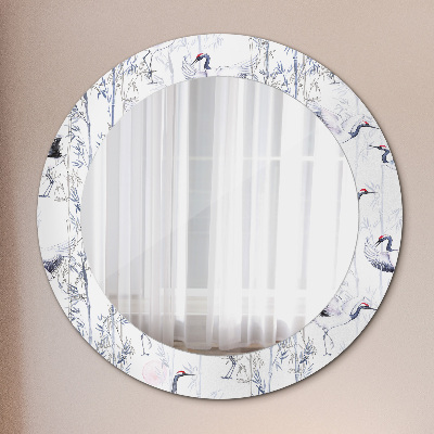 Miroir rond imprimé Grues