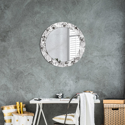 Miroir rond avec décoration Fleurs de pavot