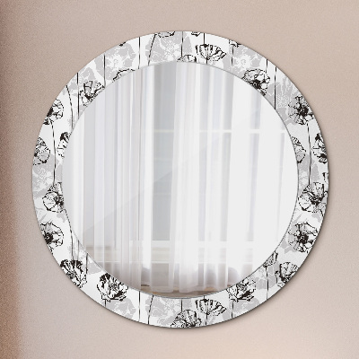Miroir rond avec décoration Fleurs de pavot