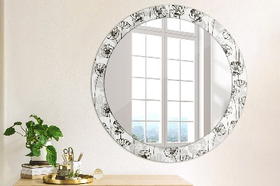 Miroir rond avec décoration Fleurs de pavot