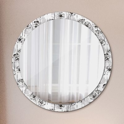 Miroir rond avec décoration Fleurs de pavot