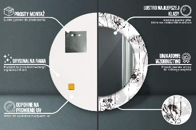 Miroir rond avec décoration Fleurs de pavot