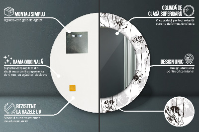 Miroir rond avec décoration Fleurs de pavot