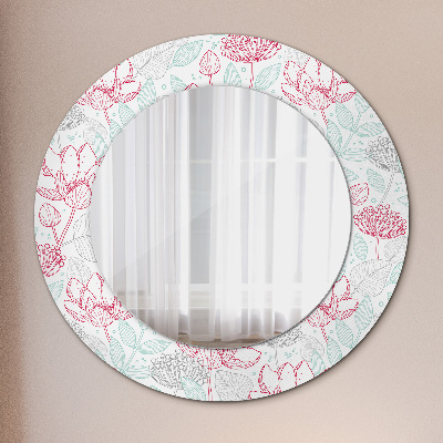 Miroir rond avec décoration Fleurs