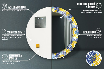 Miroir rond avec décoration Fleurs bleues