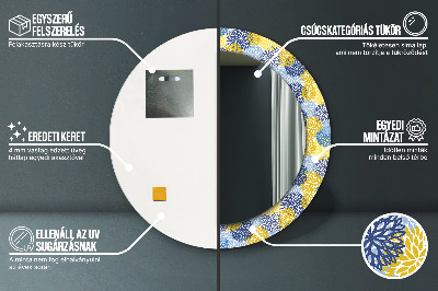 Miroir rond avec décoration Fleurs bleues