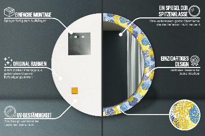 Miroir rond avec décoration Fleurs bleues