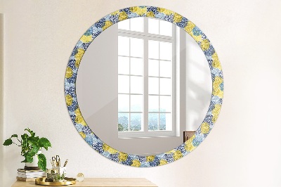 Miroir rond avec décoration Fleurs bleues