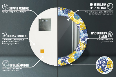 Miroir rond avec décoration Fleurs bleues