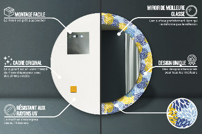 Miroir rond avec décoration Fleurs bleues