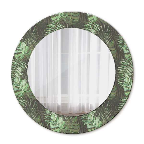Miroir rond avec décoration Feuilles tropicales