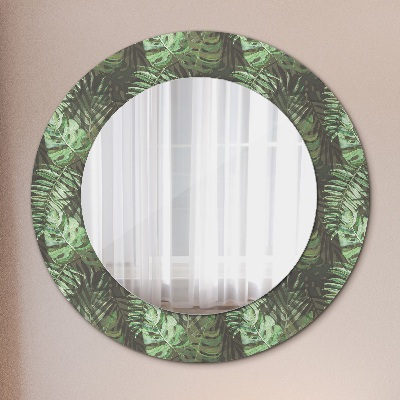 Miroir rond avec décoration Feuilles tropicales