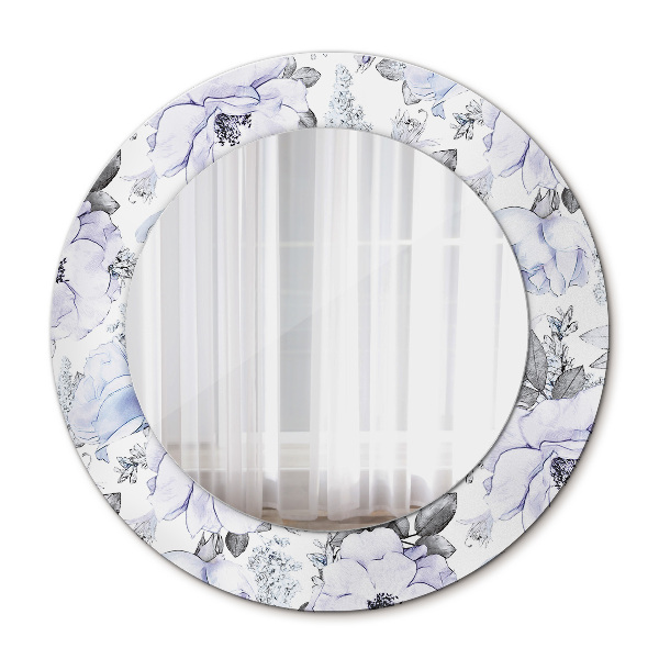 Miroir rond avec décoration Roses bleues
