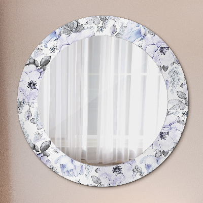 Miroir rond avec décoration Roses bleues
