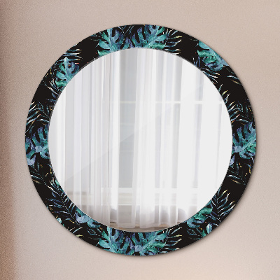 Miroir rond avec décoration Feuilles exotiques