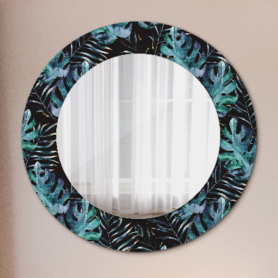 Miroir rond avec décoration Feuilles exotiques