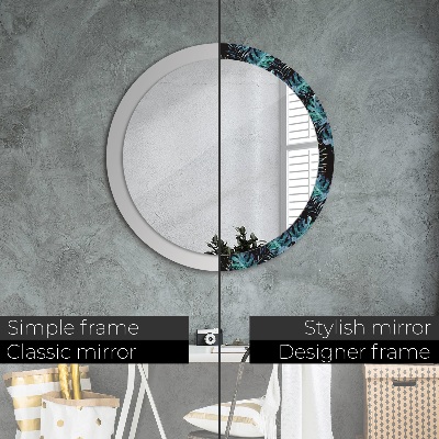 Miroir rond avec décoration Feuilles exotiques