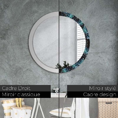 Miroir rond avec décoration Feuilles exotiques