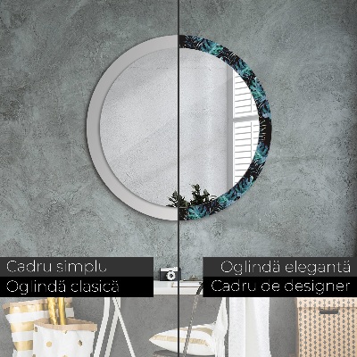 Miroir rond avec décoration Feuilles exotiques