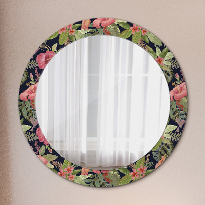 Miroir rond avec décoration Fleurs d'hibiscus