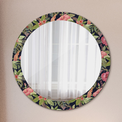 Miroir rond avec décoration Fleurs d'hibiscus