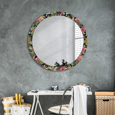 Miroir rond avec décoration Fleurs d'hibiscus