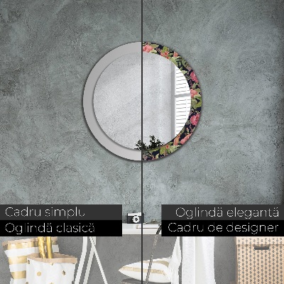 Miroir rond avec décoration Fleurs d'hibiscus