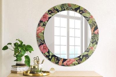 Miroir rond avec décoration Fleurs d'hibiscus