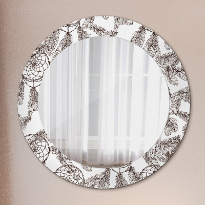 Miroir rond avec décoration Plumes d'attrape-rêves