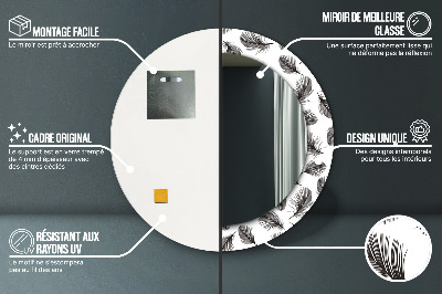 Miroir rond imprimé Plumes