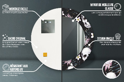 Miroir rond imprimé Fleurs de crâne