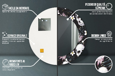 Miroir rond imprimé Fleurs de crâne