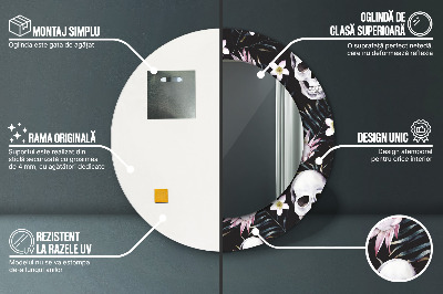 Miroir rond imprimé Fleurs de crâne